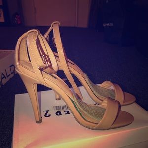 Nude Ankle Strap Patent Leather Heel